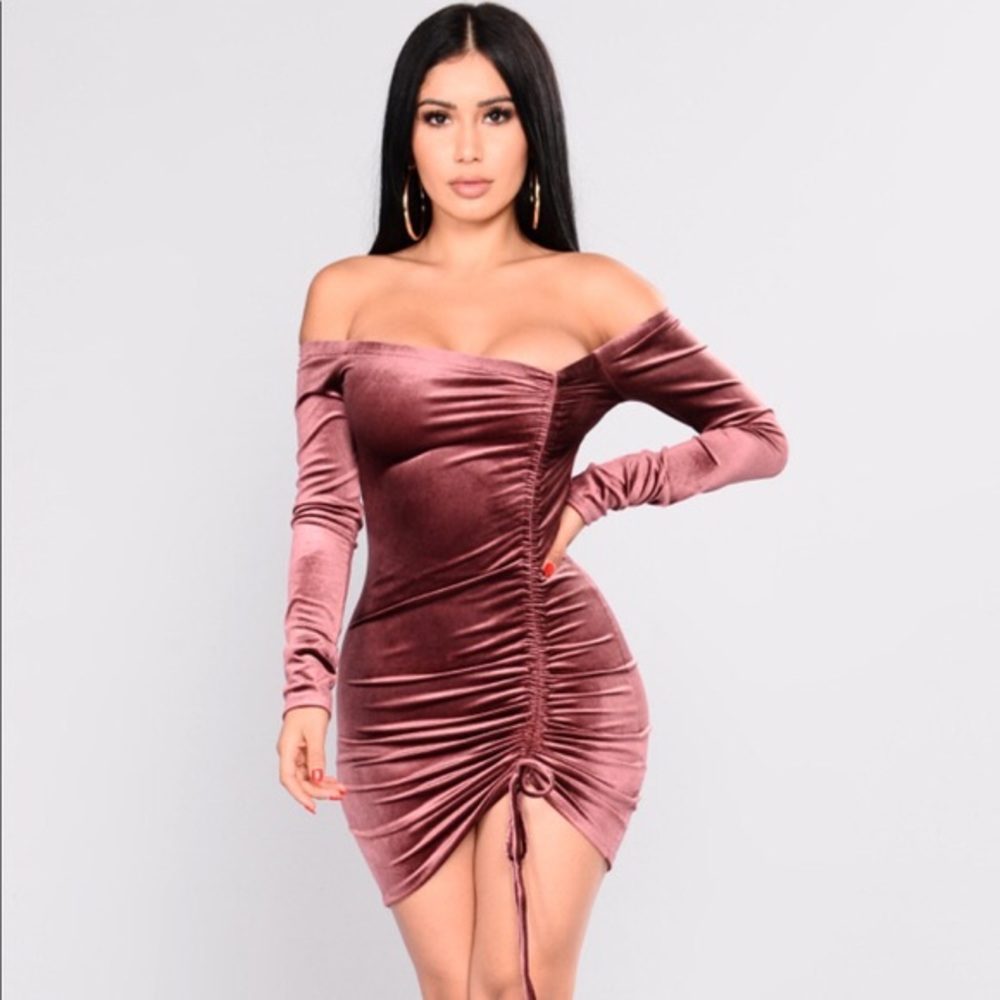 Ruched Fashion Nova Velvet Dress NWT